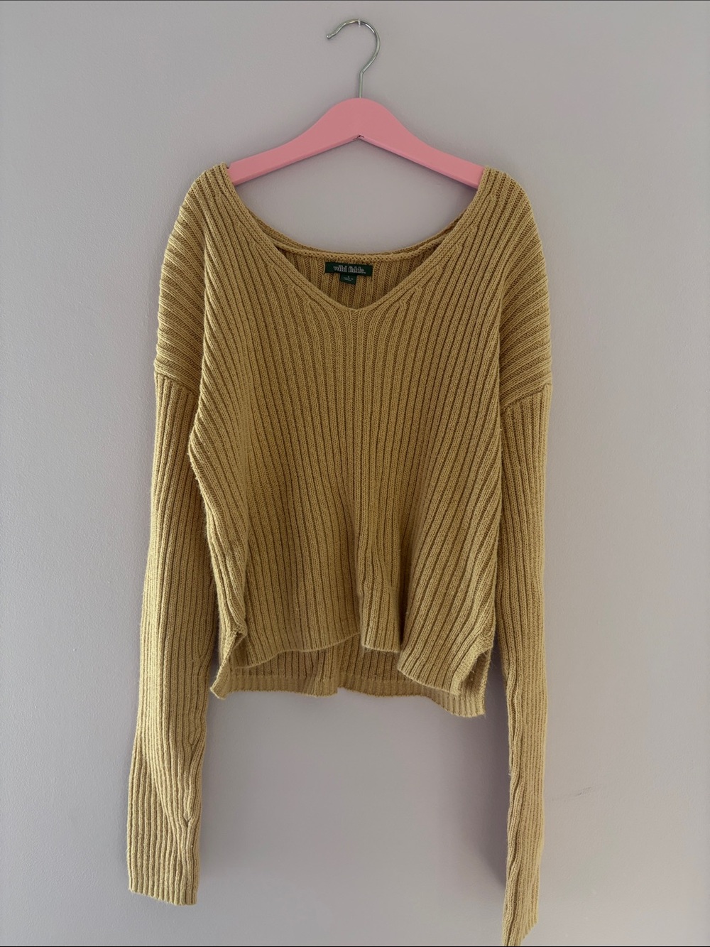wild fable Ribbed V-Neck Sweater - Mustard